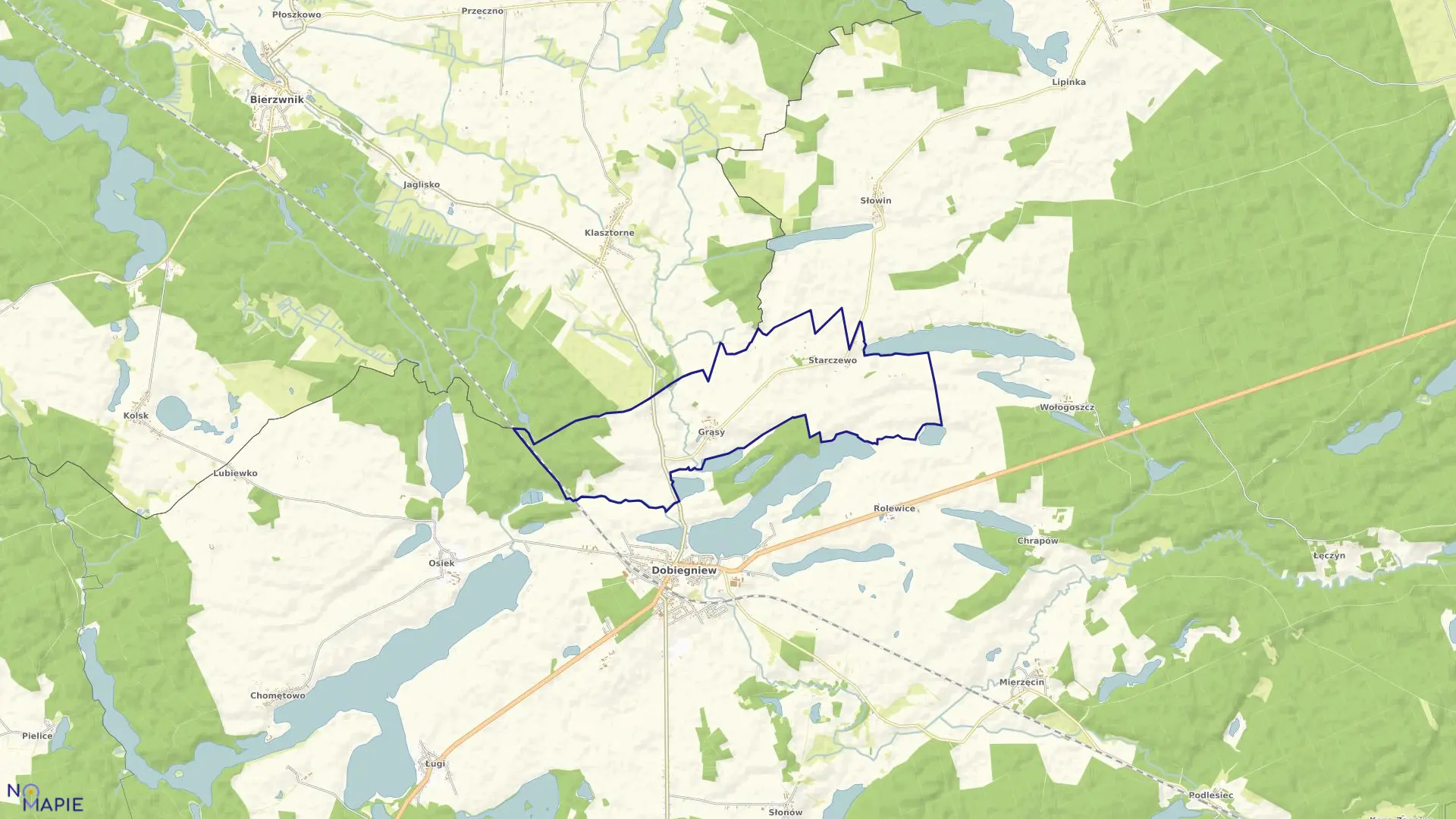 Mapa obrębu GRĄSY w gminie Dobiegniew