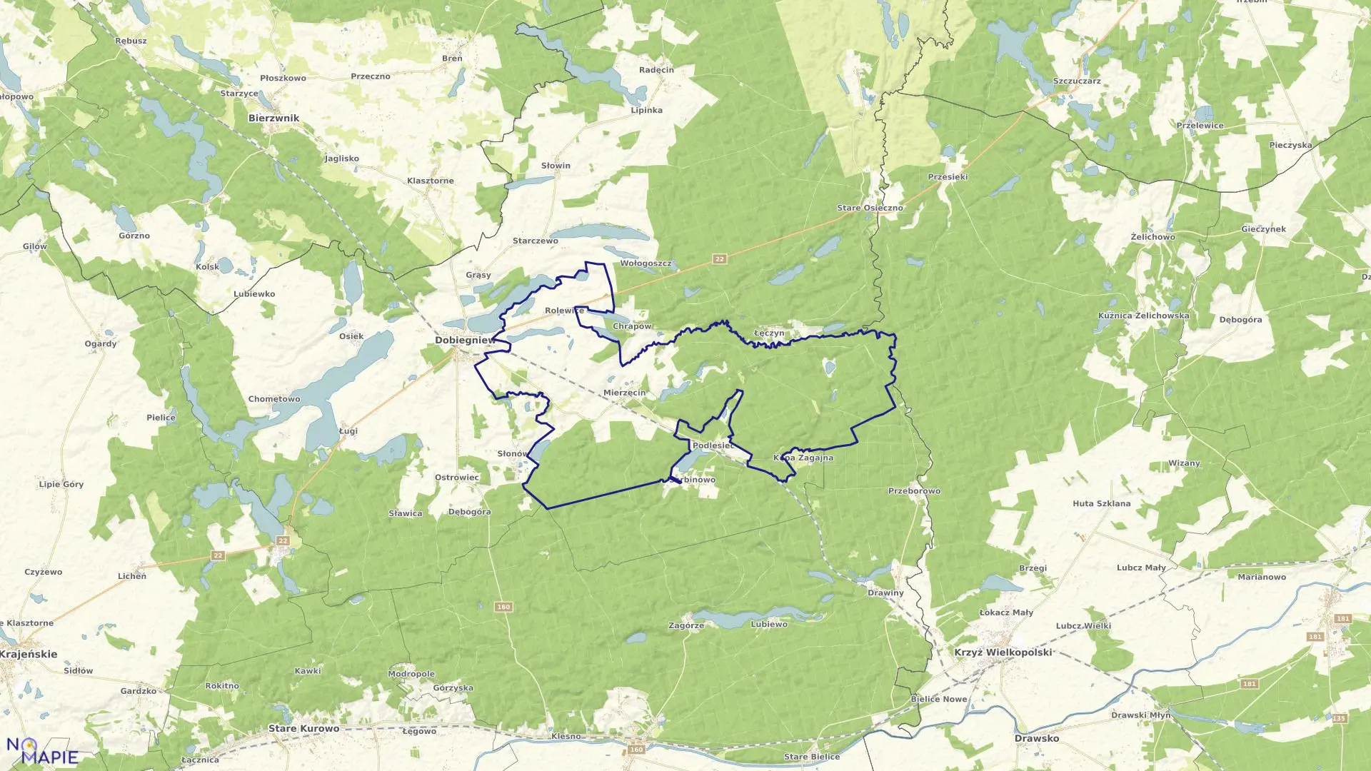 Mapa obrębu MIERZĘCIN w gminie Dobiegniew