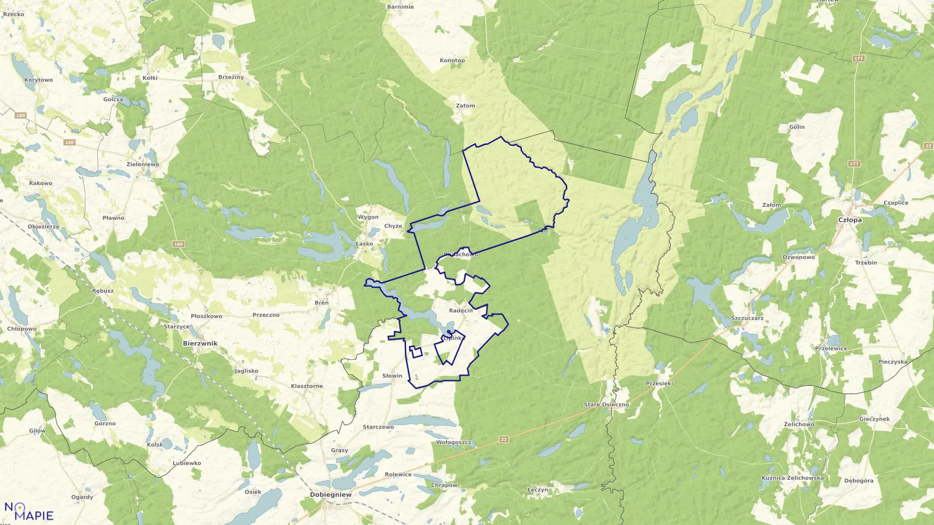 Mapa obrębu RADĘCIN w gminie Dobiegniew