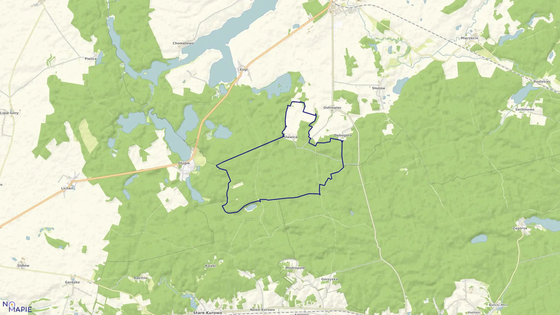 Mapa obrębu SŁAWICA w gminie Dobiegniew