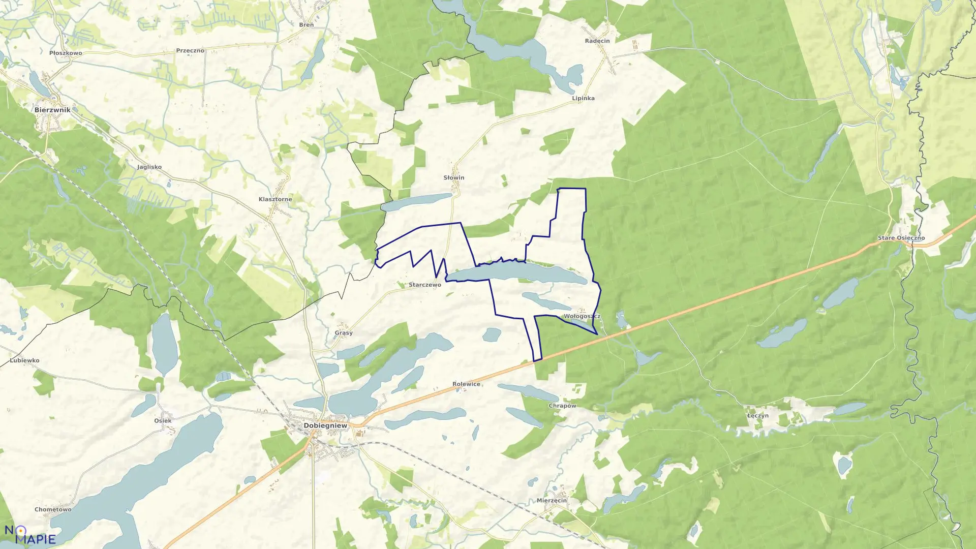 Mapa obrębu WOŁOGOSZCZ w gminie Dobiegniew